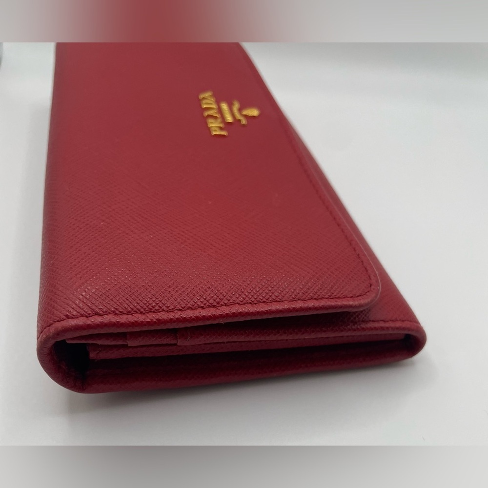 Prada - Saffiano Leather | Double Snap Long Wallet - Red | Gold Hardware - $1020 - Picture 11 of 16
